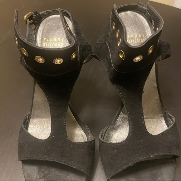 Stuart Weitzman French Cuff Suede Sandals - Women 37 (6-1/2) - Black - Picture 3 of 9